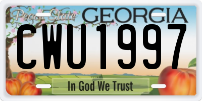GA license plate CWU1997