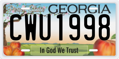 GA license plate CWU1998