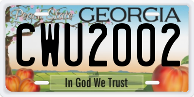 GA license plate CWU2002