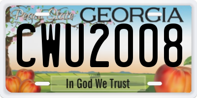 GA license plate CWU2008