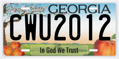 GA license plate CWU2012