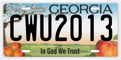 GA license plate CWU2013