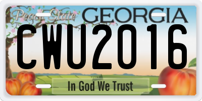 GA license plate CWU2016