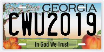 GA license plate CWU2019