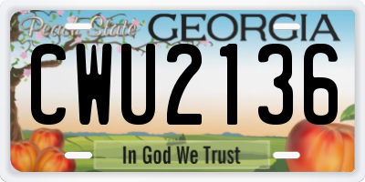 GA license plate CWU2136
