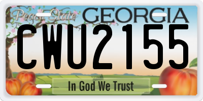 GA license plate CWU2155