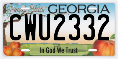 GA license plate CWU2332