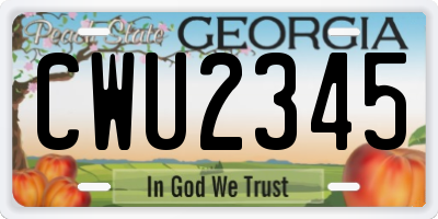 GA license plate CWU2345