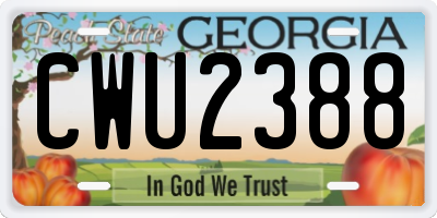 GA license plate CWU2388