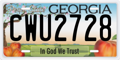 GA license plate CWU2728