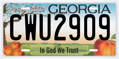 GA license plate CWU2909