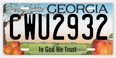 GA license plate CWU2932