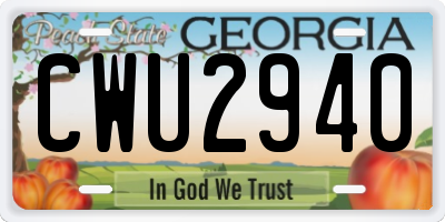 GA license plate CWU2940