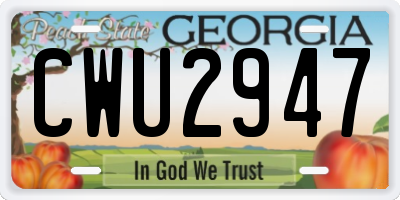 GA license plate CWU2947