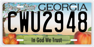 GA license plate CWU2948