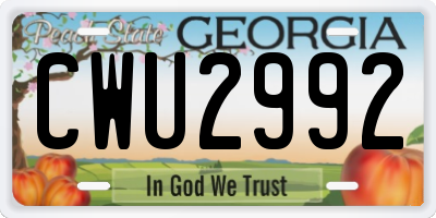 GA license plate CWU2992