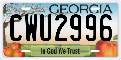 GA license plate CWU2996