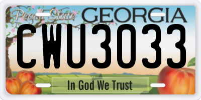 GA license plate CWU3033