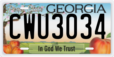 GA license plate CWU3034