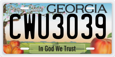 GA license plate CWU3039