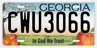 GA license plate CWU3066