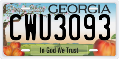 GA license plate CWU3093