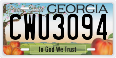 GA license plate CWU3094