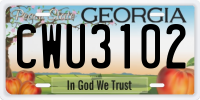 GA license plate CWU3102