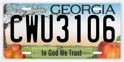 GA license plate CWU3106
