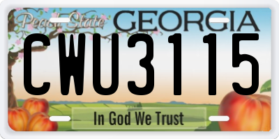 GA license plate CWU3115
