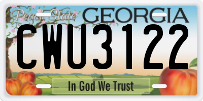 GA license plate CWU3122