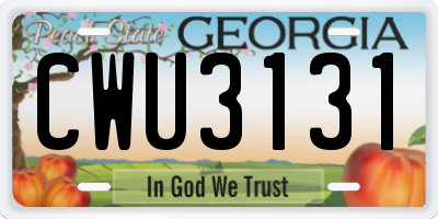 GA license plate CWU3131