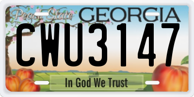 GA license plate CWU3147