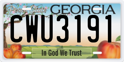 GA license plate CWU3191