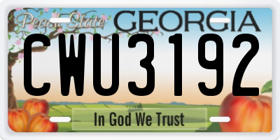 GA license plate CWU3192