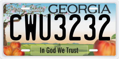 GA license plate CWU3232