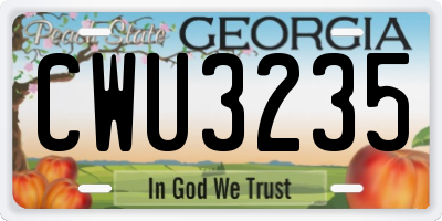 GA license plate CWU3235
