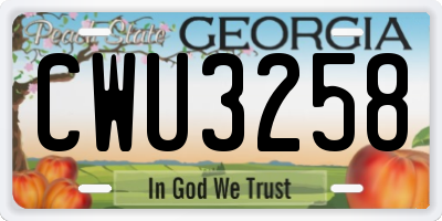 GA license plate CWU3258