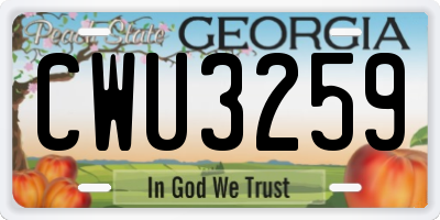 GA license plate CWU3259