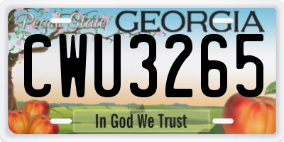 GA license plate CWU3265