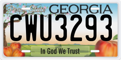 GA license plate CWU3293