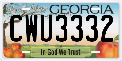 GA license plate CWU3332