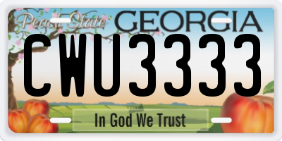 GA license plate CWU3333