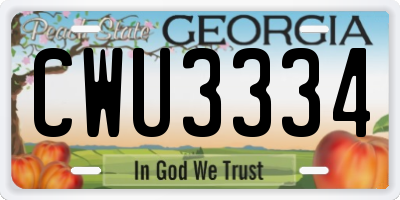 GA license plate CWU3334