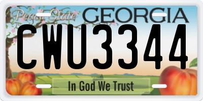 GA license plate CWU3344