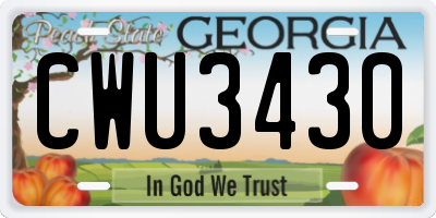 GA license plate CWU3430