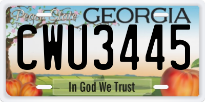 GA license plate CWU3445