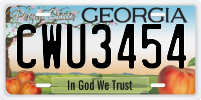 GA license plate CWU3454