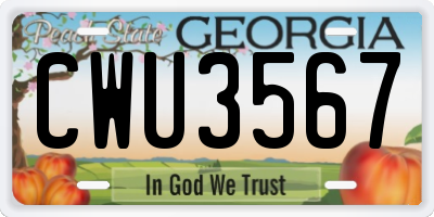 GA license plate CWU3567