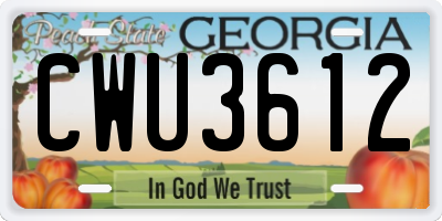 GA license plate CWU3612